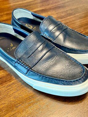 Cole Haan Men's Navy Blue Leather Pinch Weekender Penny Loafers Size 10.5
